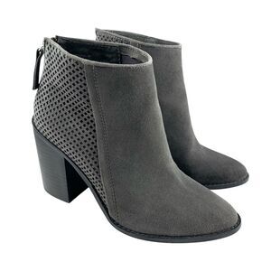 Steve Madden Women's Replay Ankle Booties 7M Gray Suede Leather Block Heel Shoes